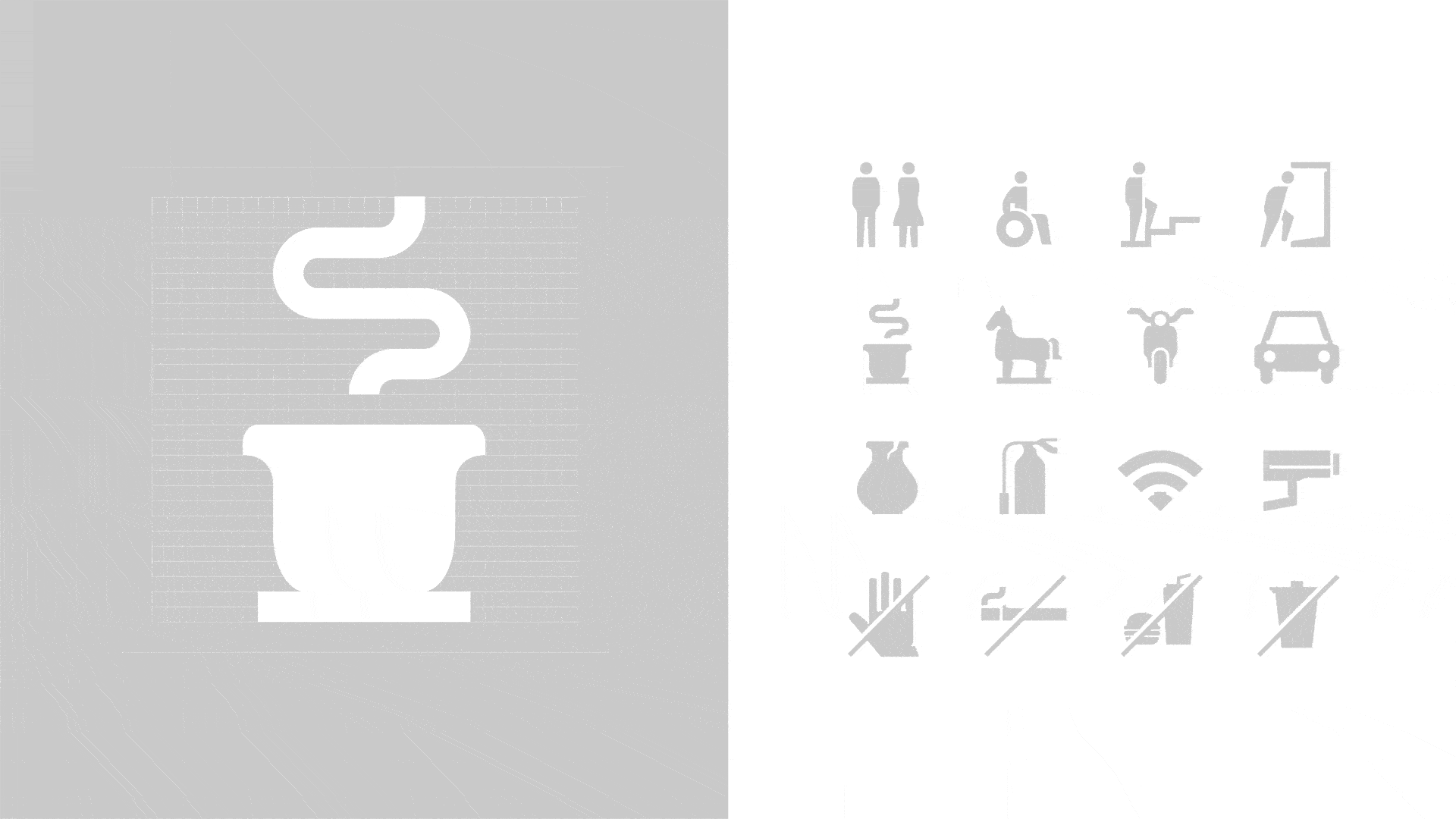 Wayfinding icon system and accessibility symbols created for the digital and physical spaces of Bát Tràng Museum.