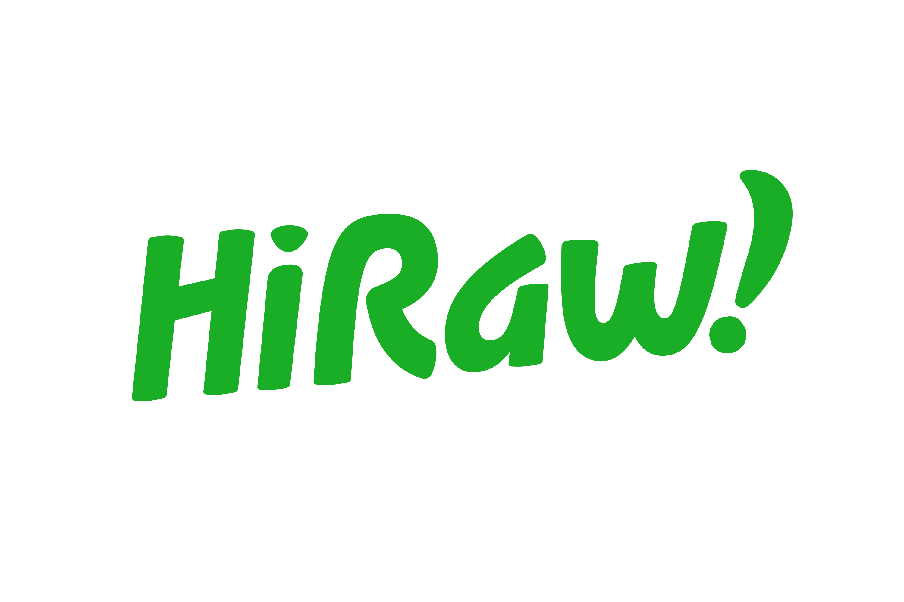 Official HiRaw logotype displayed in clean green typography on a white background.