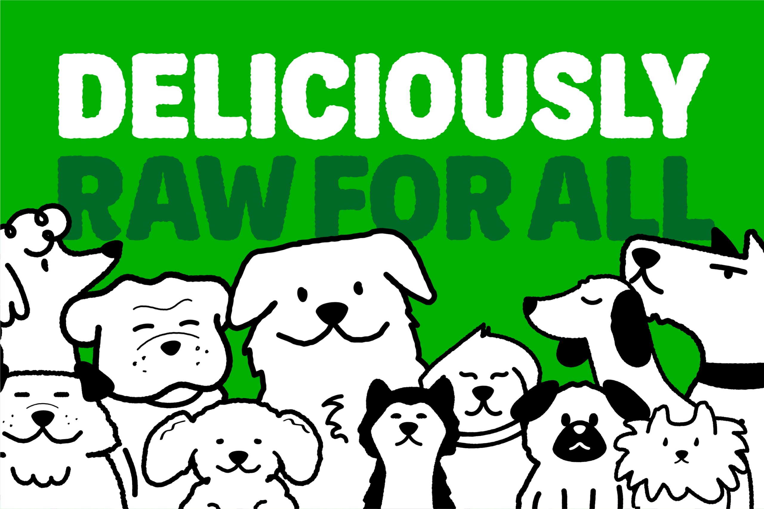 Playful brand poster featuring illustrated animal characters and bold typography for HiRaw.